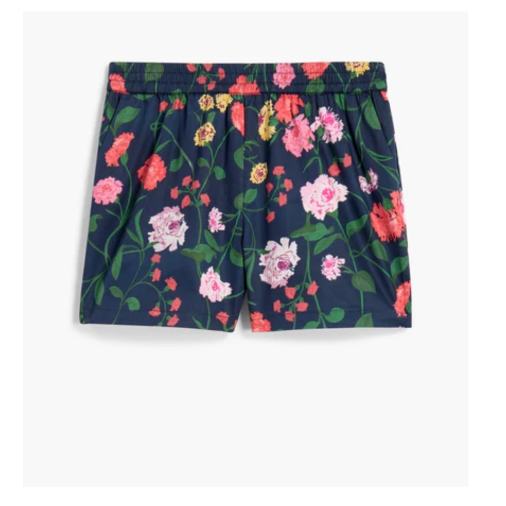 Hill House home Tiny Leo Short - Navy Peony Bouquet Cotton Sateen